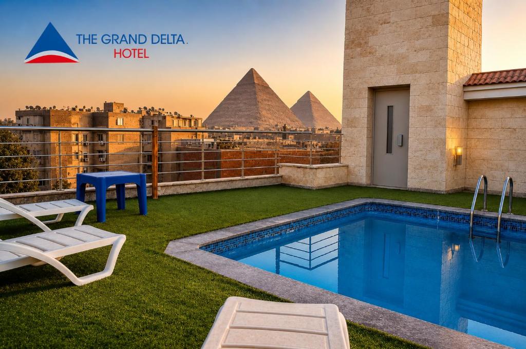 a view of the pyramids from the grand delrahim hotel at The Grand Delta Hotel in Cairo