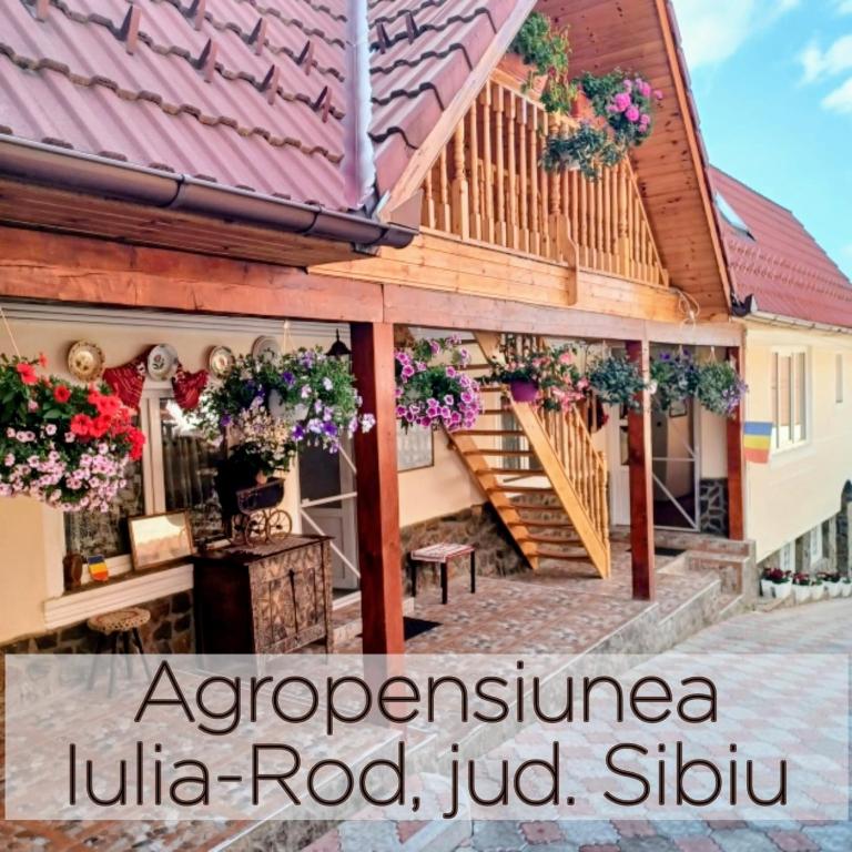 a house with flowers on the side of it at Pensiunea IULIA in Rod
