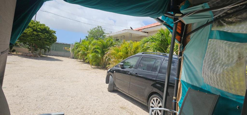 a car parked inside of a tent in a driveway at Victoria complex in Willemstad