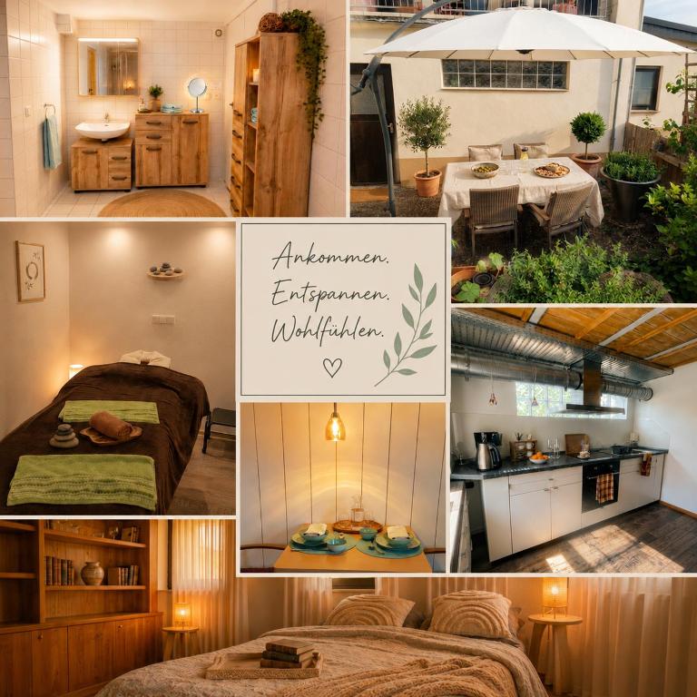 a collage of photos of a kitchen and a house at die perfekte Auszeit in Illingen
