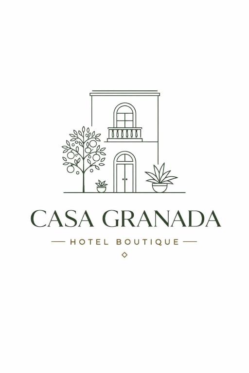a logo for a hotel boutique with a building at casa granada en Carranza in San Luis Potosí