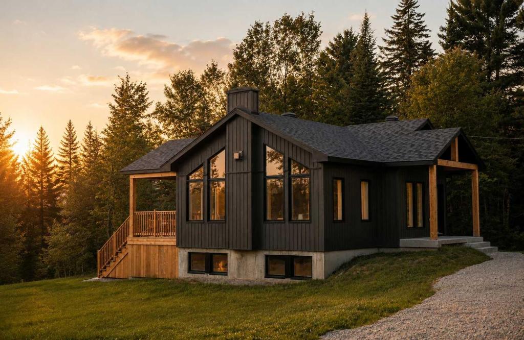 a black house on a hill with trees at Spa & River - Le Zenith in Saint Come