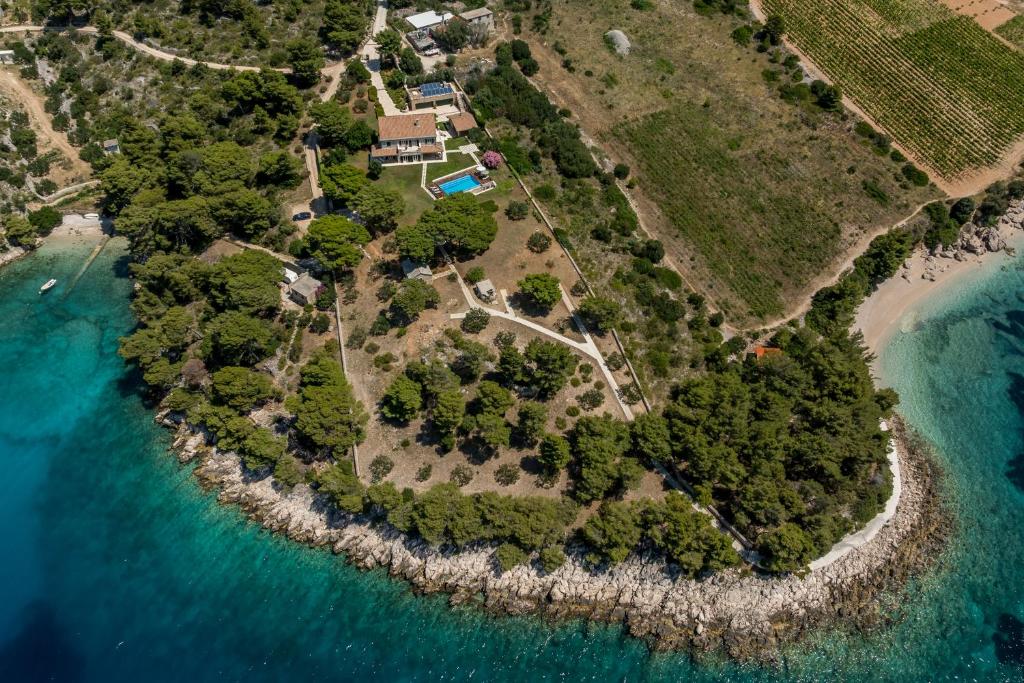 an aerial view of an island in the ocean at Villa Avola Bol Exclusive Beach Access in Bol