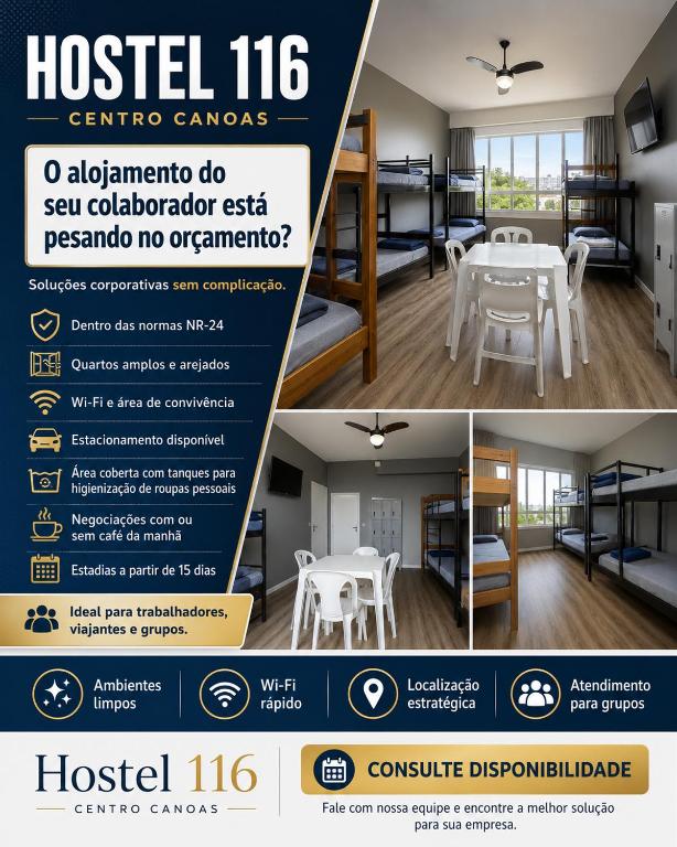 a flyer for a house rental with a room and a table at Hostel 116 Centro Canoas in Canoas
