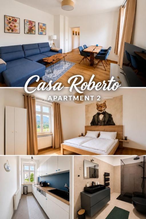 a collage of two pictures of a room at Casa Roberto, Apartment 2 in Mariazell