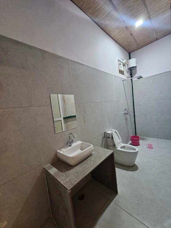 a bathroom with a sink and a toilet at Brahma Heritage Resort in Pushkar