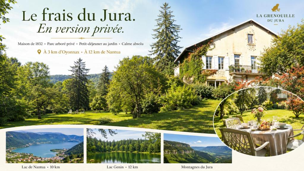 a collage of photos of a house and a lake at A la Grenouille du Jura - Oyonnax Nantua in Bellignat
