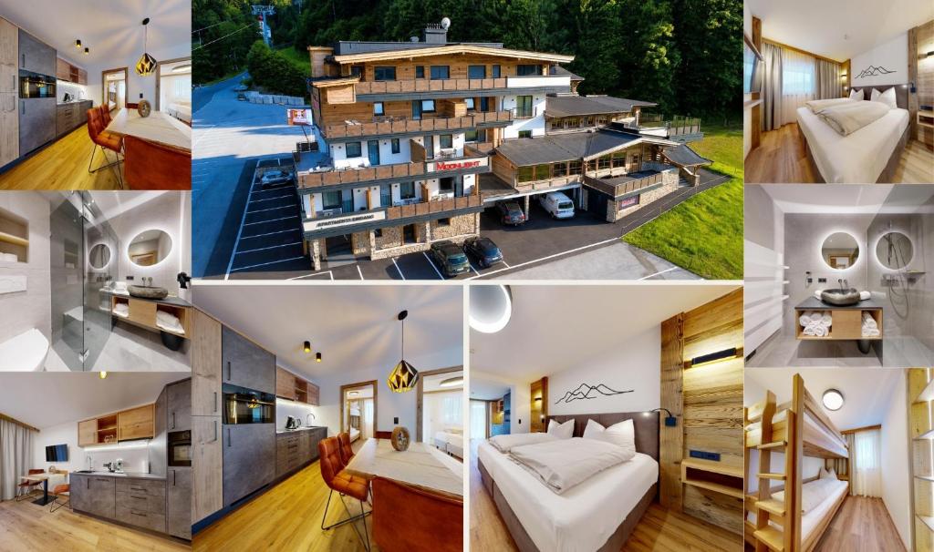 a collage of photos of a building at Moonlight Apartments in Söll