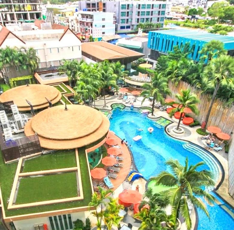 an aerial view of a resort with a swimming pool at Stay Kata in Kata Beach