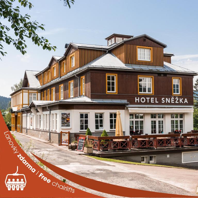 a hotel in the middle of a street at Hotel Sněžka in Špindlerův Mlýn