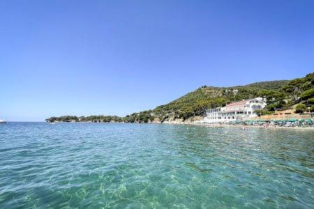 a large body of water with a beach and buildings at Albergo Da Carmine in Castellabate