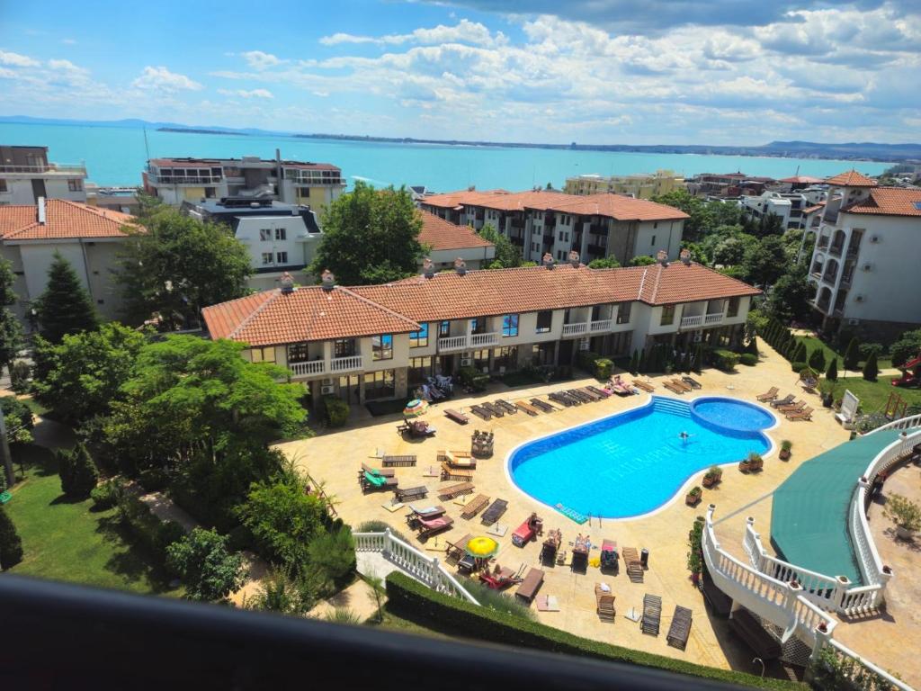 an aerial view of a resort with a swimming pool at Triumph Fantastic View in Sveti Vlas
