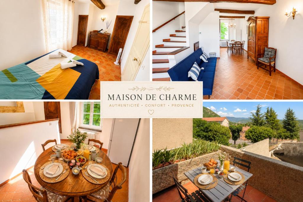 a collage of photos of a villa with a dining room and a house at À minnanna in Banon