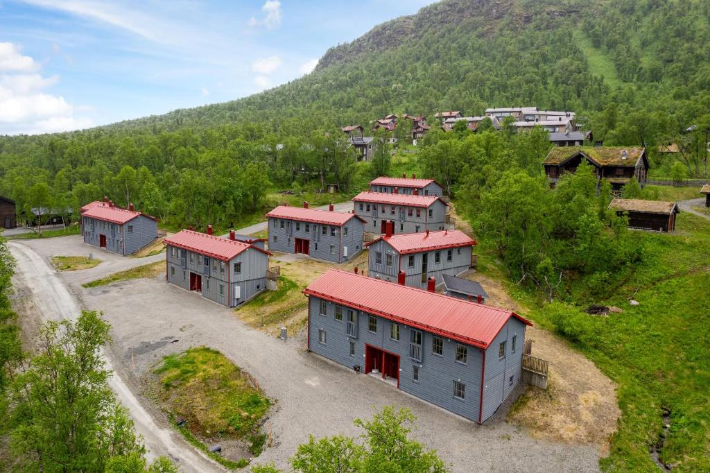 an aerial view of a village in a mountain at Bastuvallen - Ramundberget in Bruksvallarna