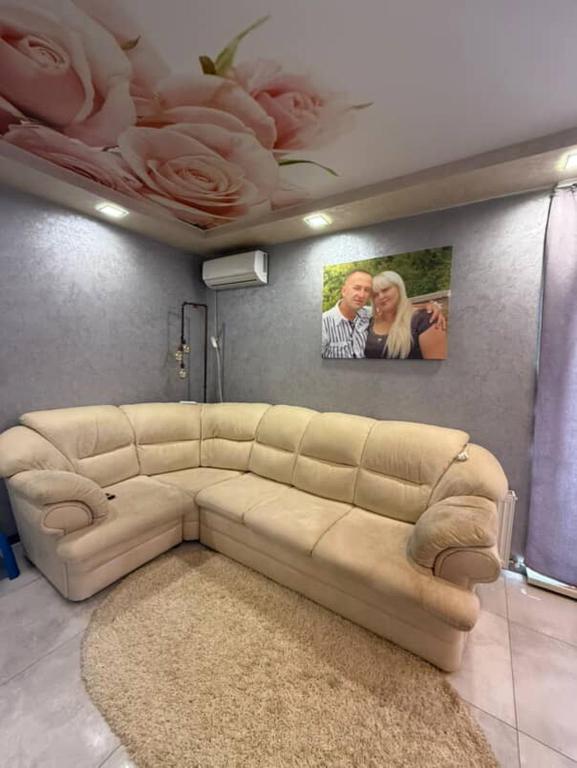 a living room with a couch and a painting on the wall at Villa in Uman