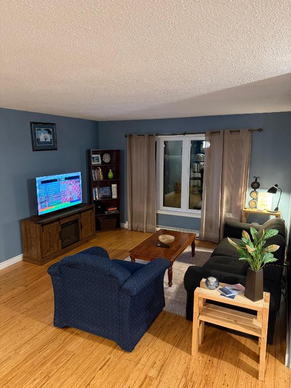 a living room with a couch and a tv at Urban Midtown Stays in St. John's