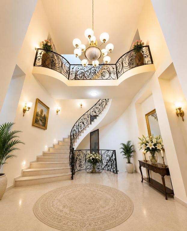 a staircase in a house with a chandelier at Dream House Hostel & Hotel in Yerevan