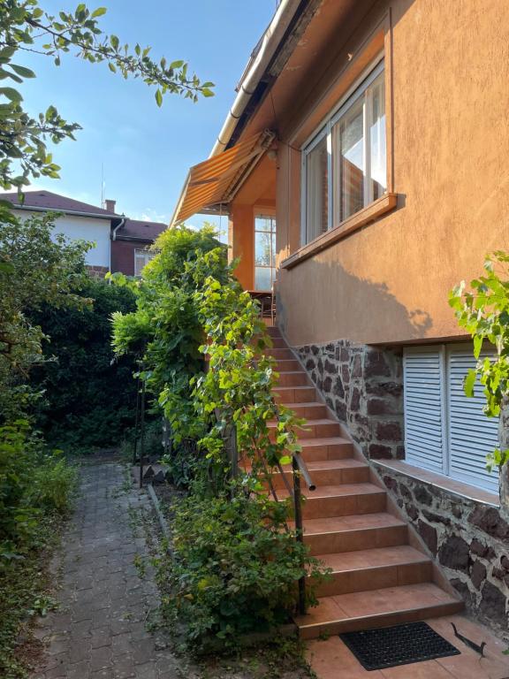 a set of stairs leading up to a house at Zongorás Apartman in Balatonalmádi