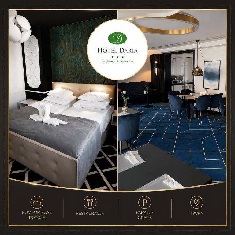 a room with a bed with a dog on it at Hotel Daria in Tychy
