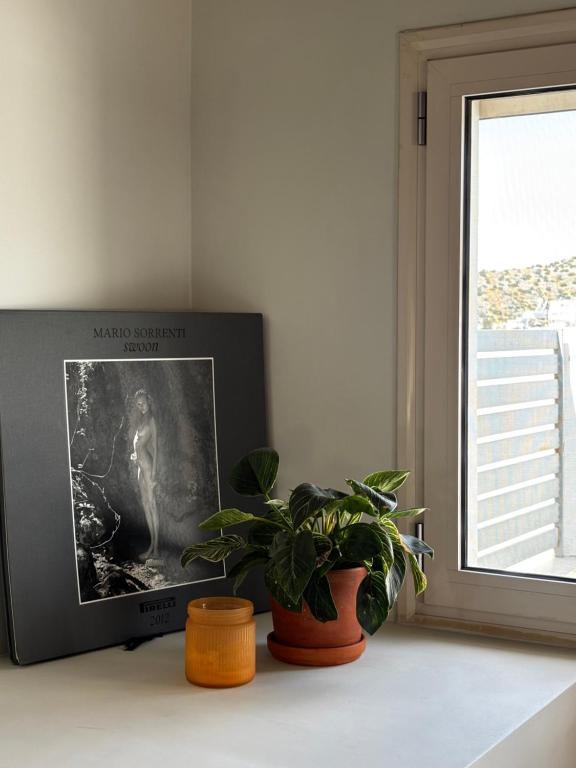 a living room with a tv and a plant at Luminous Home in Vari