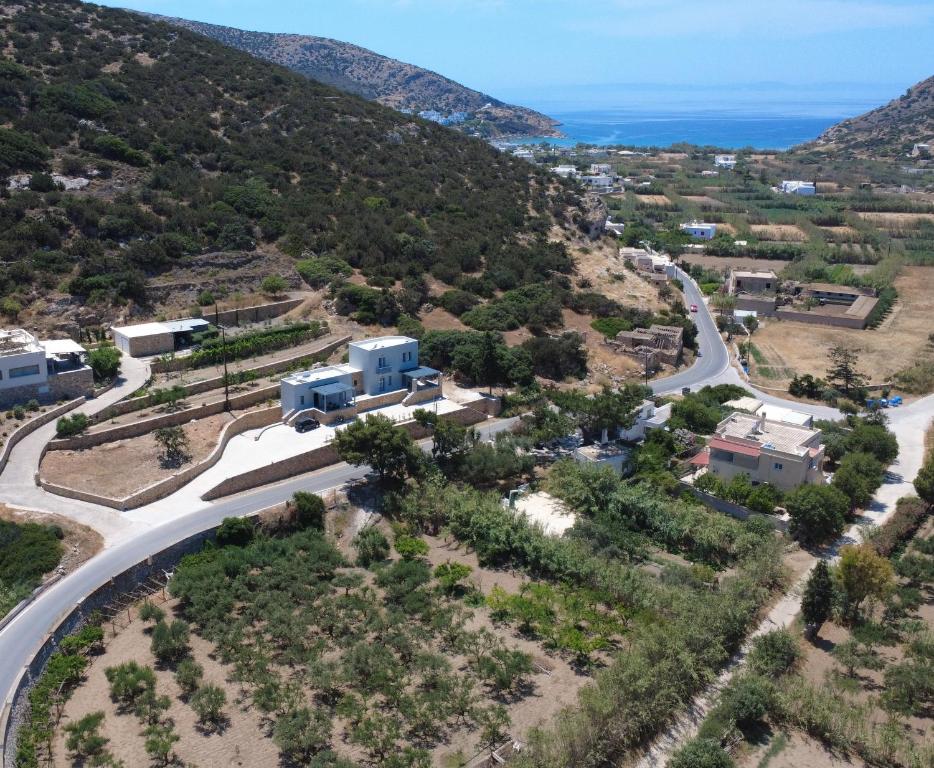 an aerial view of a road and a village at MarGio Olive House in Galissas