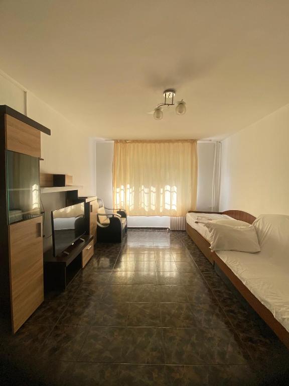 a bedroom with a bed and a television and a couch at Apartament Maria in Năvodari