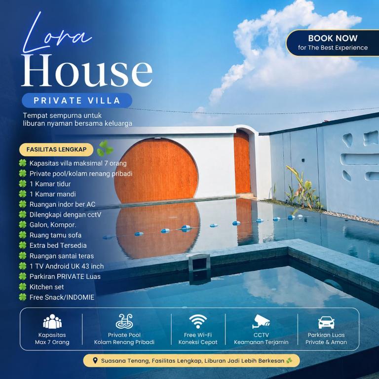 a poster of a house with a swimming pool at Lora House in Sukoharjo