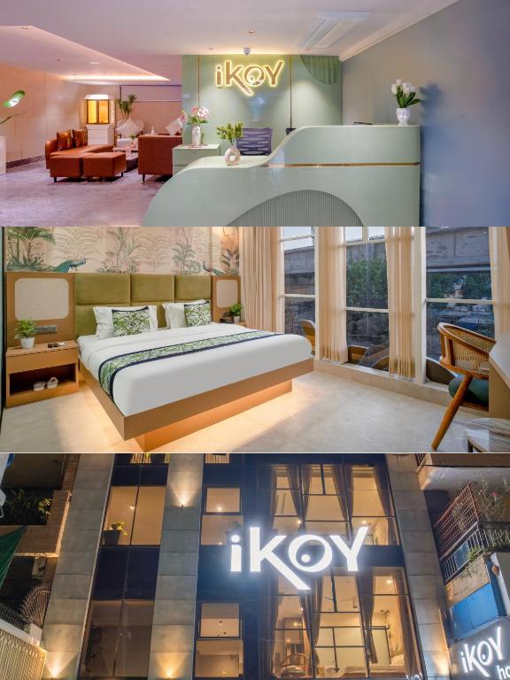 a collage of two pictures of a hotel room at Hotel IKOY A Luxury Boutique Near Ashok Vihar & Model Town in New Delhi
