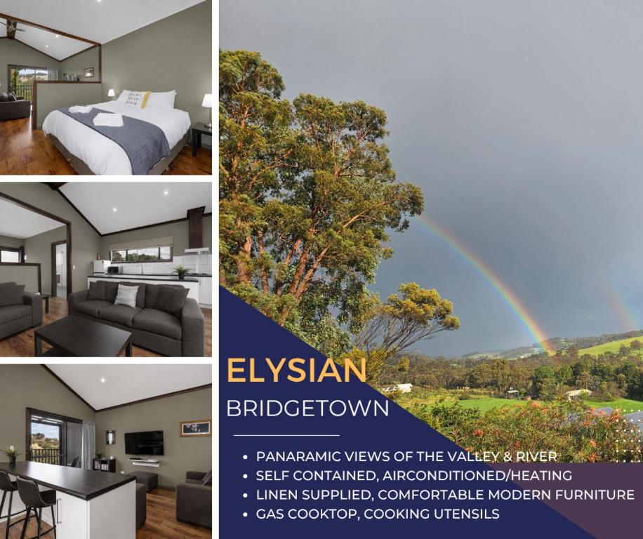 a collage of three pictures of a rainbow at Elysian Bridgetown in Bridgetown