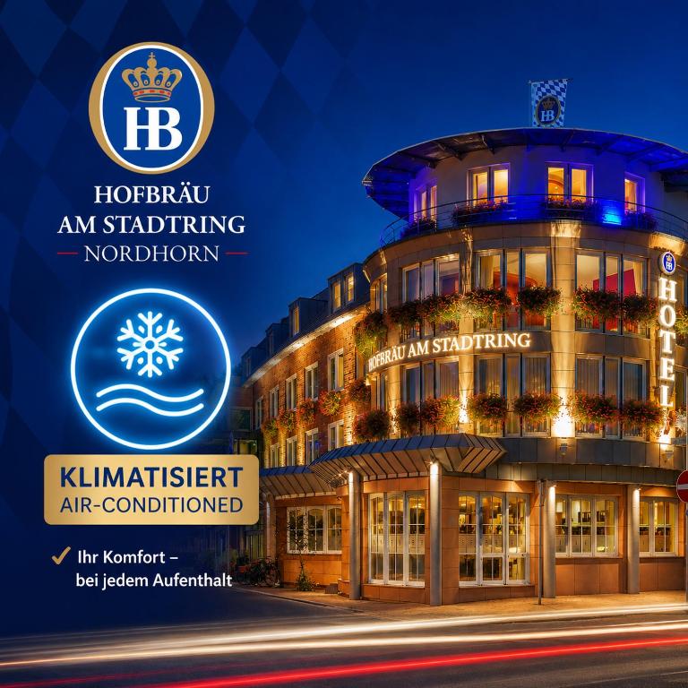 a rendering of a hotel at night at Hotel-Hofbräu am Stadtring in Nordhorn