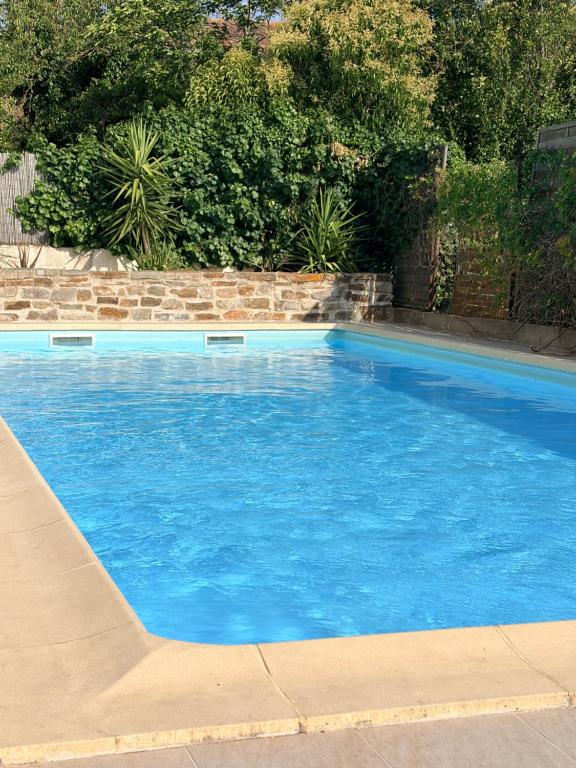 a large blue swimming pool in a yard at MAISON MIGNARDISE - Cité in Carcassonne