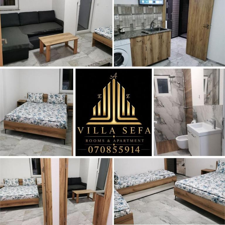 a collage of pictures of a room with a bed at Villa SeFa in Struga