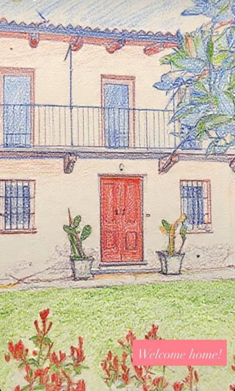 a drawing of a house with a red door at Kiki's Langhe House in Castagnole Lanze
