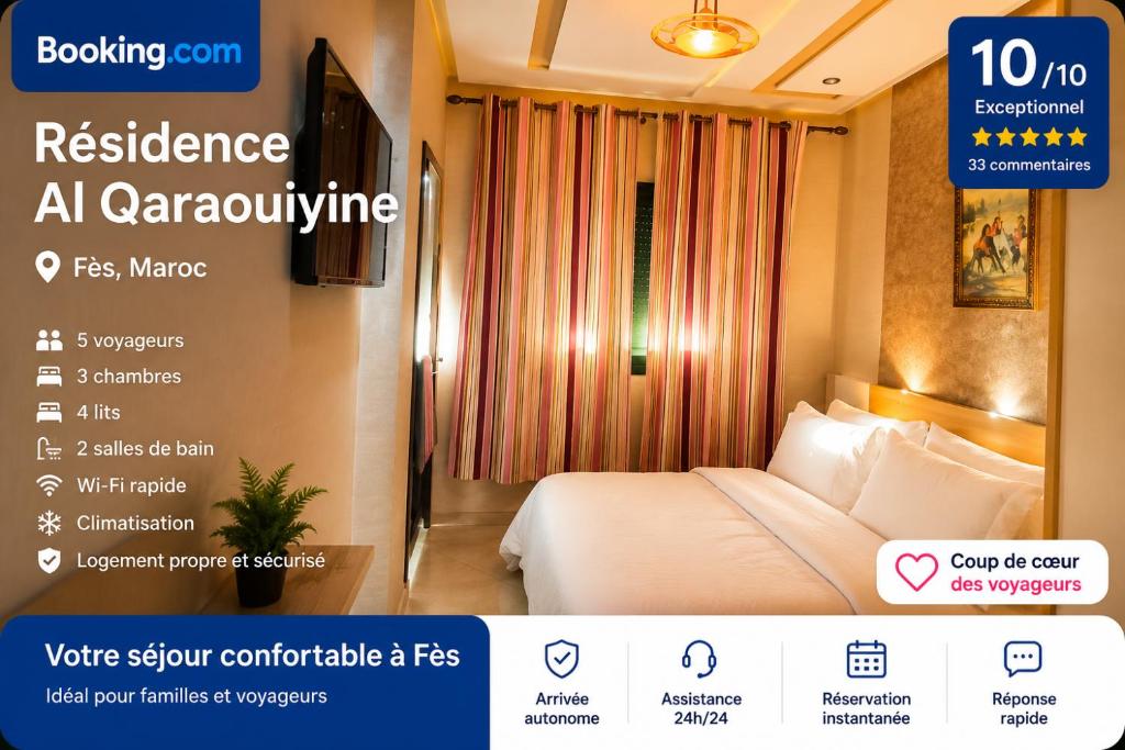 a poster of a hotel room with a bed at Résidence Al Qaraouiyine in Fez