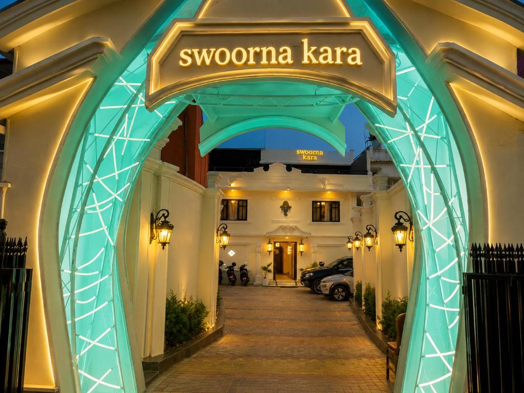 an entrance to a hotel with a sign that reads swomonia kaza at Swoorna Kara in Kathmandu