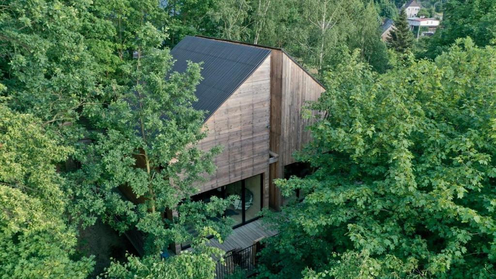 a wooden house in the middle of the forest at Wyszumiane in Staniszów