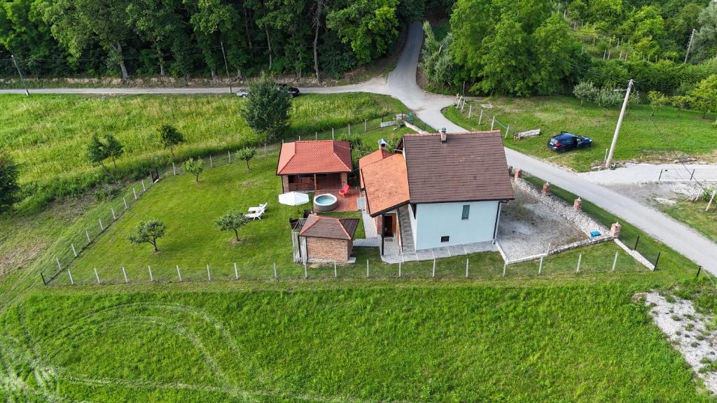 an aerial view of a house in a field at Mirni raj in Zlatar