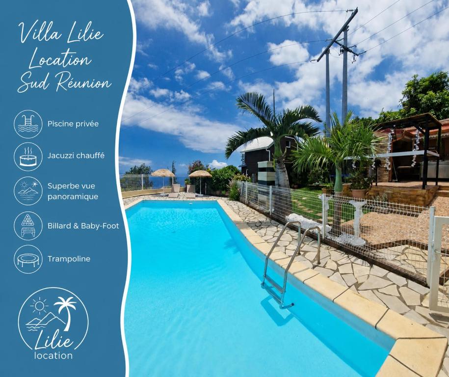 a sign for a swimming pool at a villa like vacation rental renewal at Lilie location sud in Petite Île