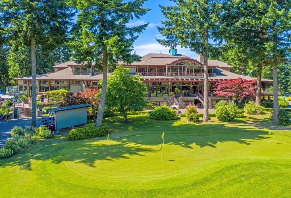 an aerial view of the golf course at the resort at Crown Isle Resort & Golf Community in Courtenay