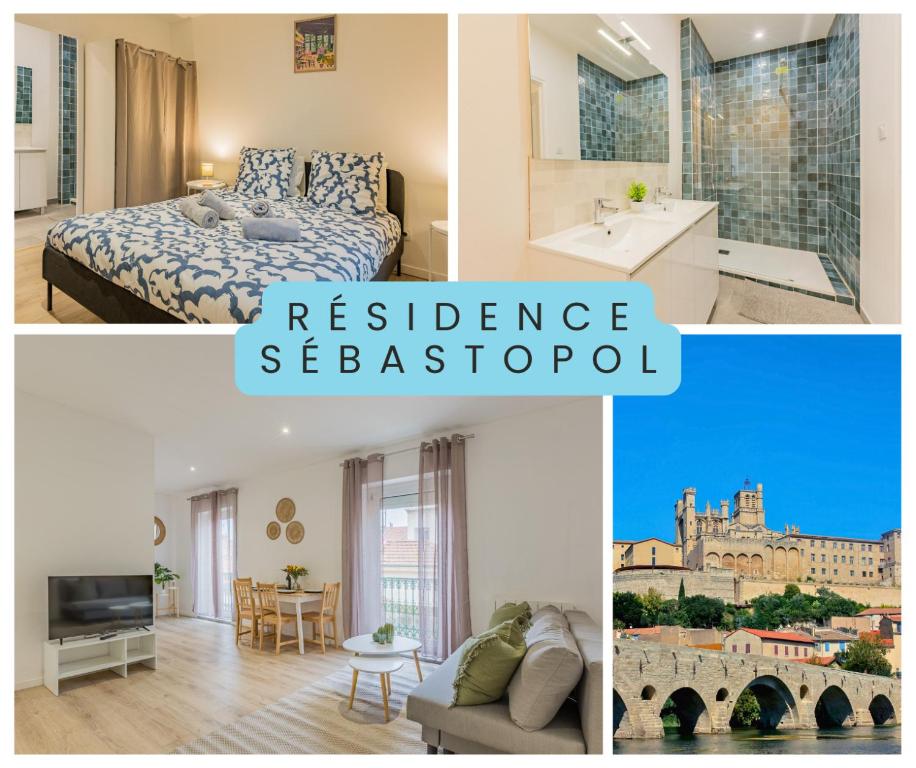 a collage of photos of a bedroom and a residence residence sebastopol at Résidence Sébastopol - Appartements Hyper Centre - WiFi & Smart TV in Béziers
