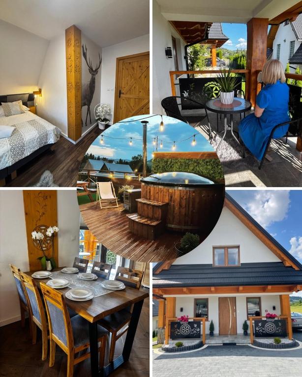 a collage of pictures of a house at Nase Chaty- domki z balią, termy i natura in Biały Dunajec