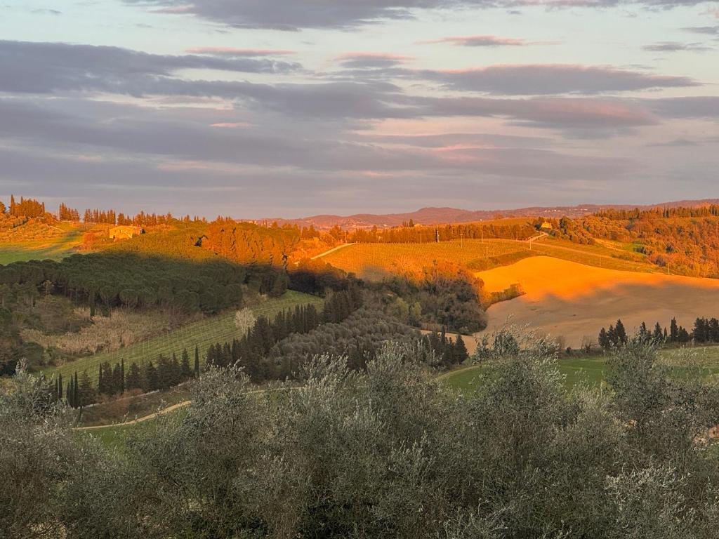 an autumn view of a field with trees and a road at Casa Vicolo in Peccioli