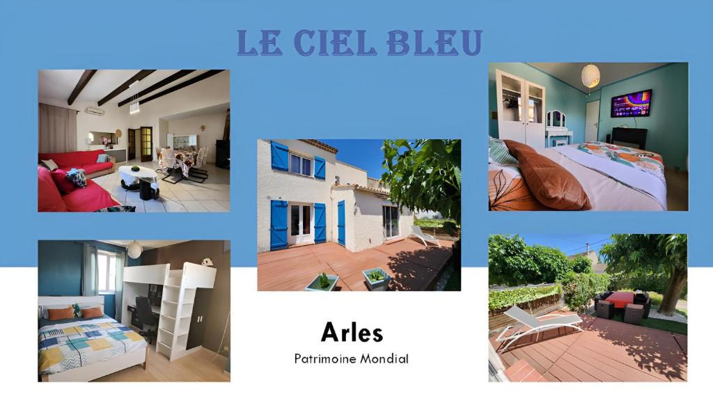 a collage of different pictures of a house at Le Ciel Bleu in Arles