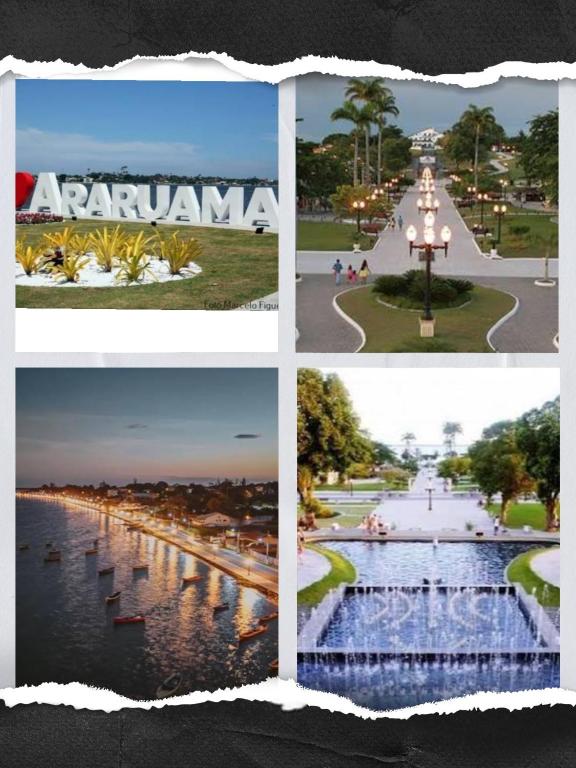 a collage of photos of a park with a river at Meu Aconchego - Araruama 2 quartos - Vaga- Wi-Fi in Araruama