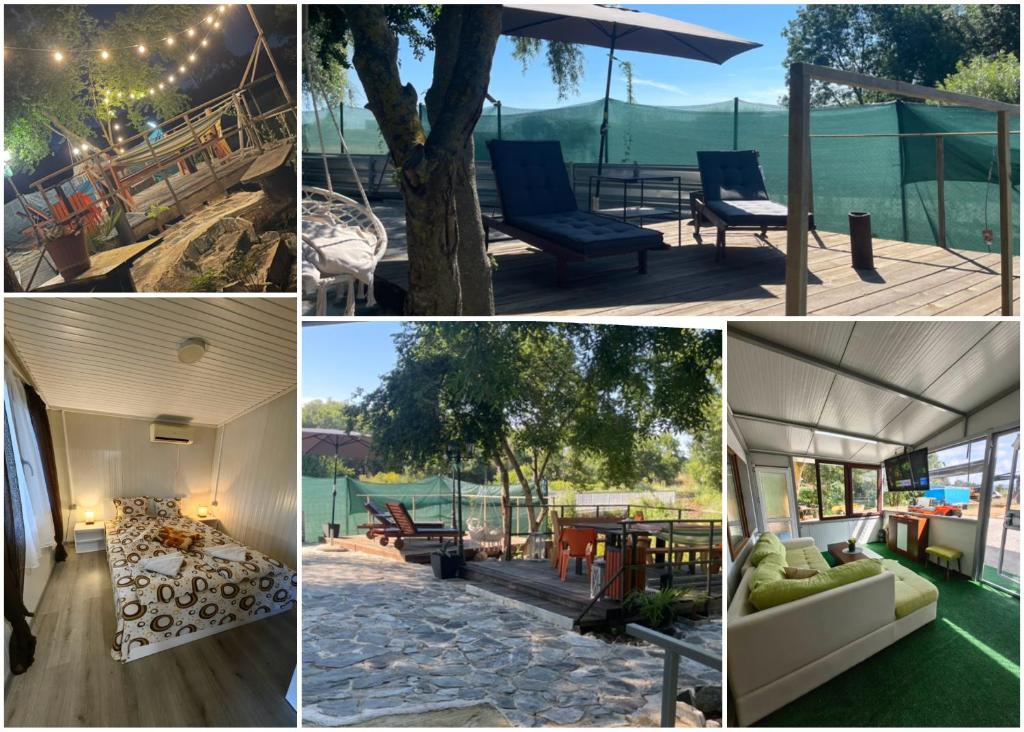 a collage of photos of a house with a tree at Къща за гости Зеленец in Sozopol