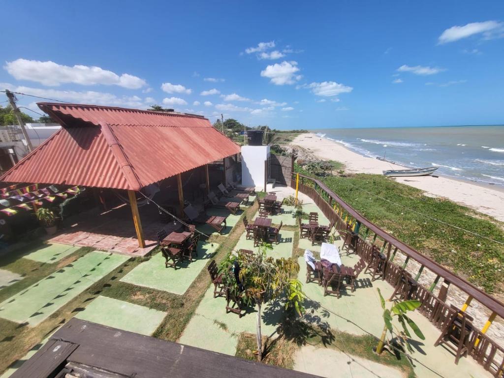 an aerial view of a restaurant on the beach at Ocean View Riohacha in Ríohacha