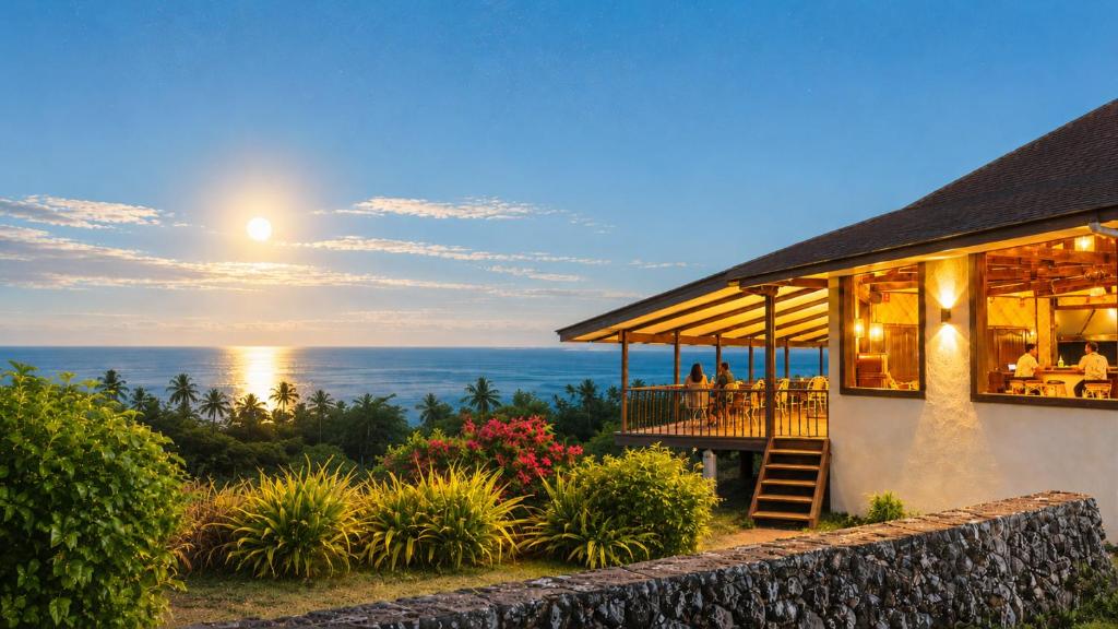 a restaurant with a view of the ocean at Seaview Moonrise Café in Alcoy