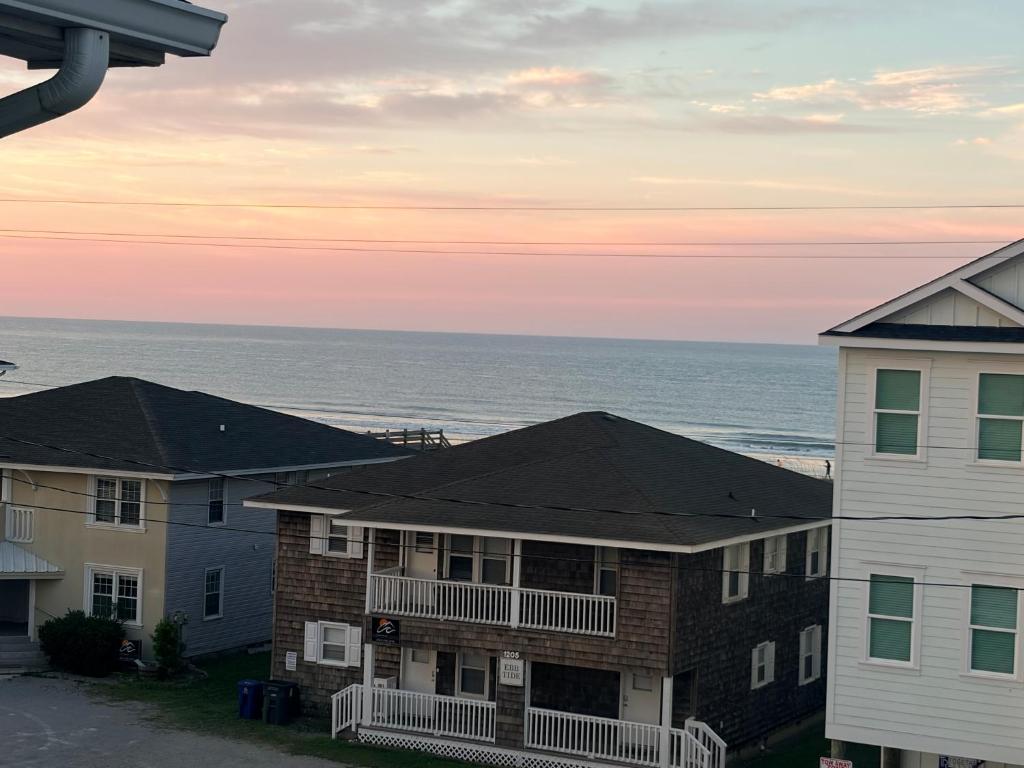a view of the ocean from the balcony of a apartment building at MarzyMagic Oceanview's in Myrtle Beach