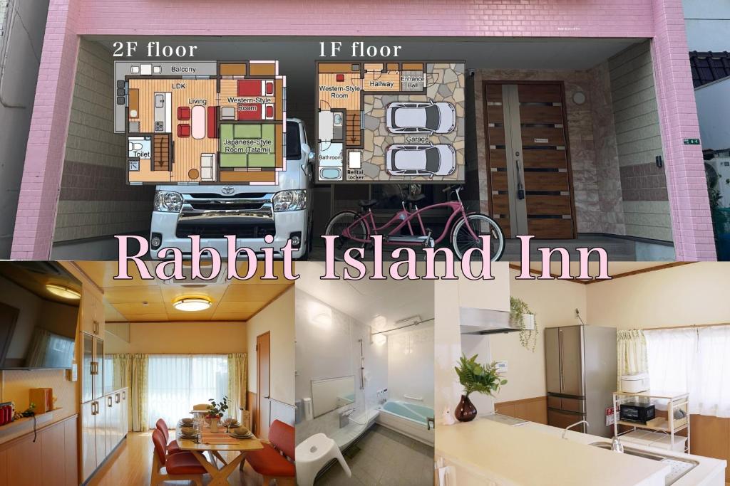 a collage of photos of a rhodoth island inn at Rabbit Island Inn in Mihara