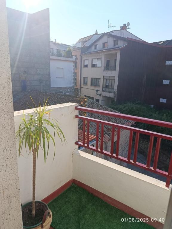 a balcony with a potted plant on a building at Atico Marin playa in Marín